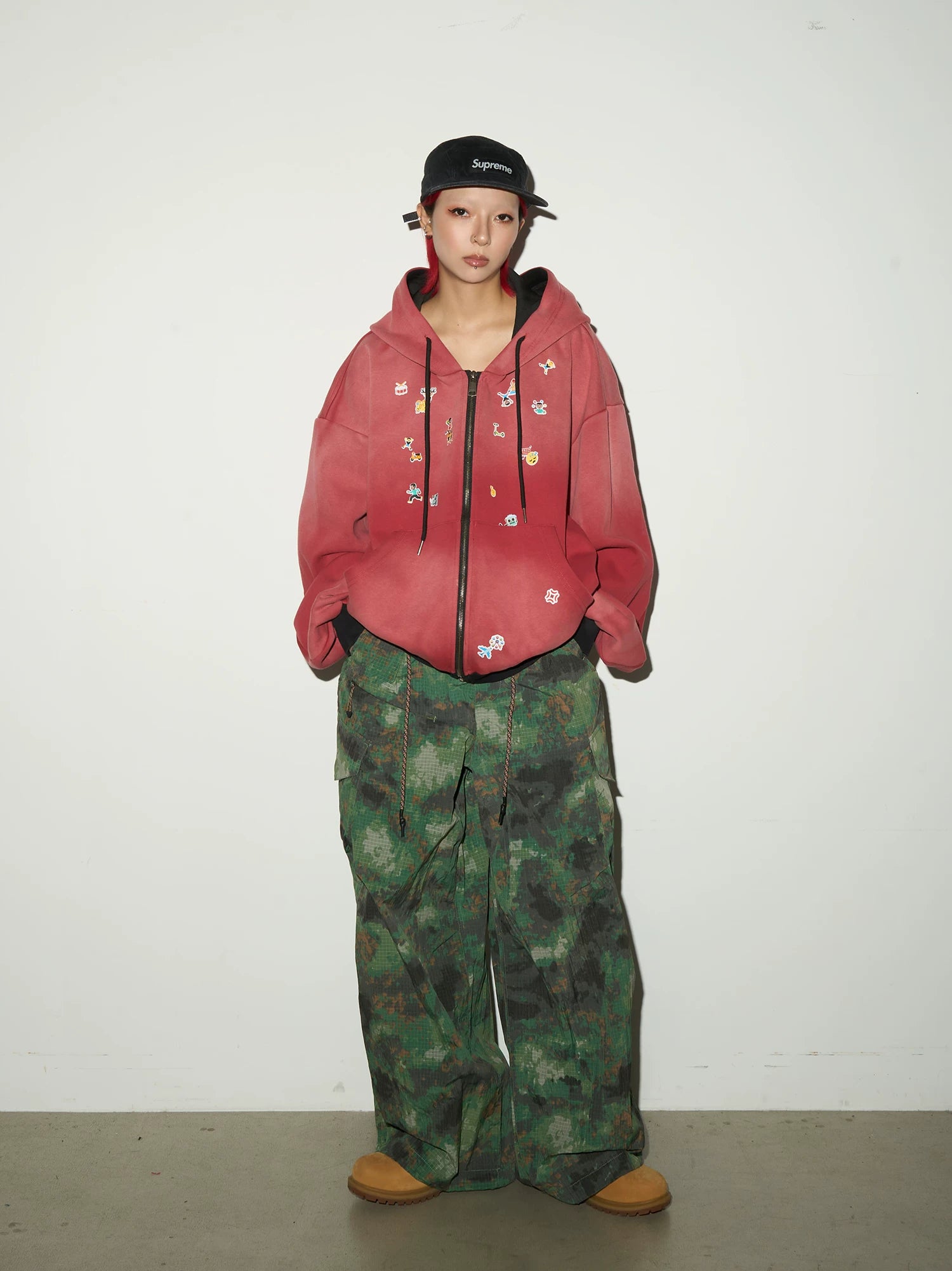 Gradient Embroidery Oversize Zipper Hoodie