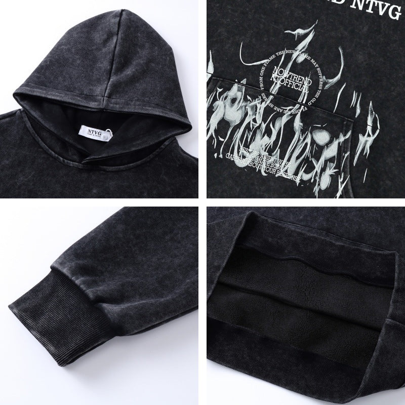 Washed Letter Print Oversize Hoodie