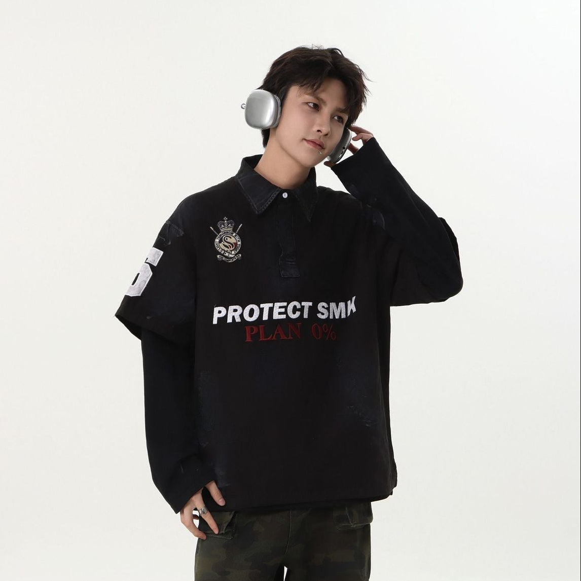 Dirty Washed Fake Layered Long Sleeve T-Shirt
