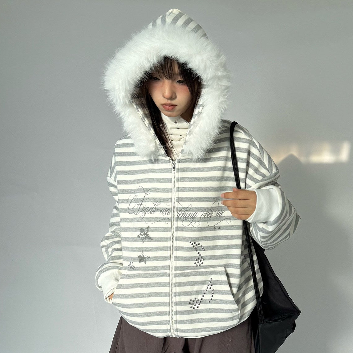 Detachable Fur Collar Fleece Lining Hooded Jacket