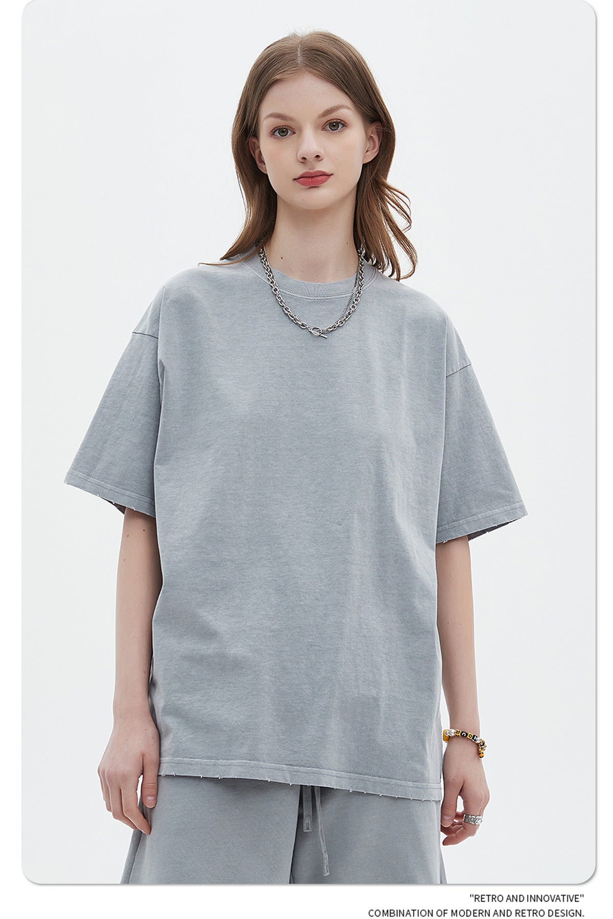 Washed Dyed Oversize Damage Short-sleeve T-shirt & Short Sweatpants Setup