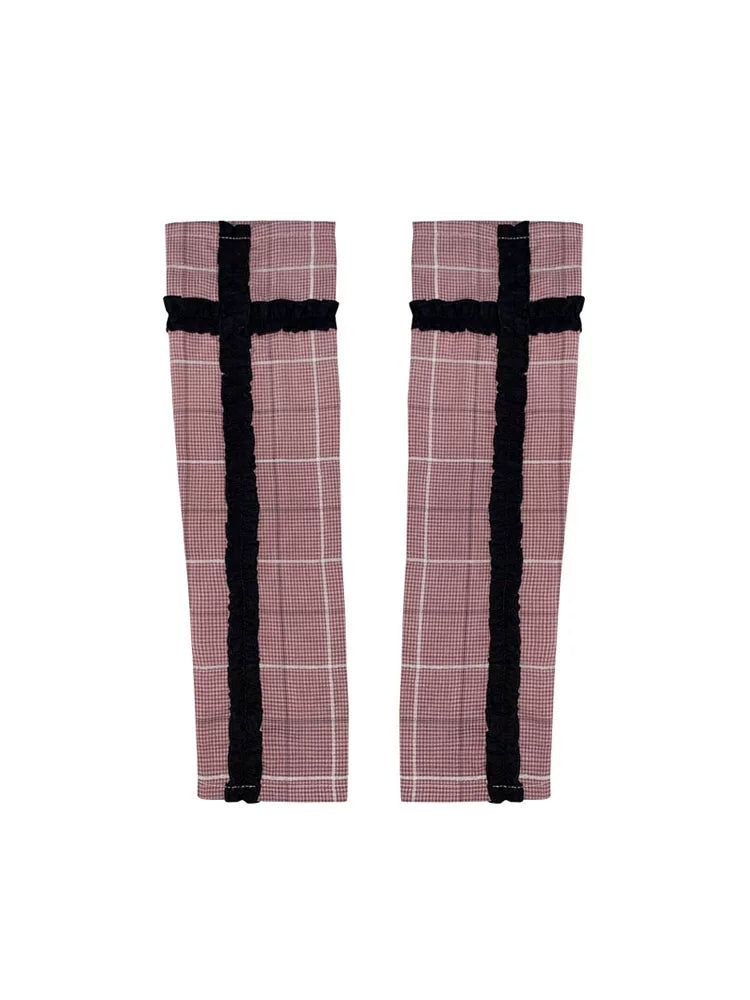 Plaid Lace Trim Arm Warmers