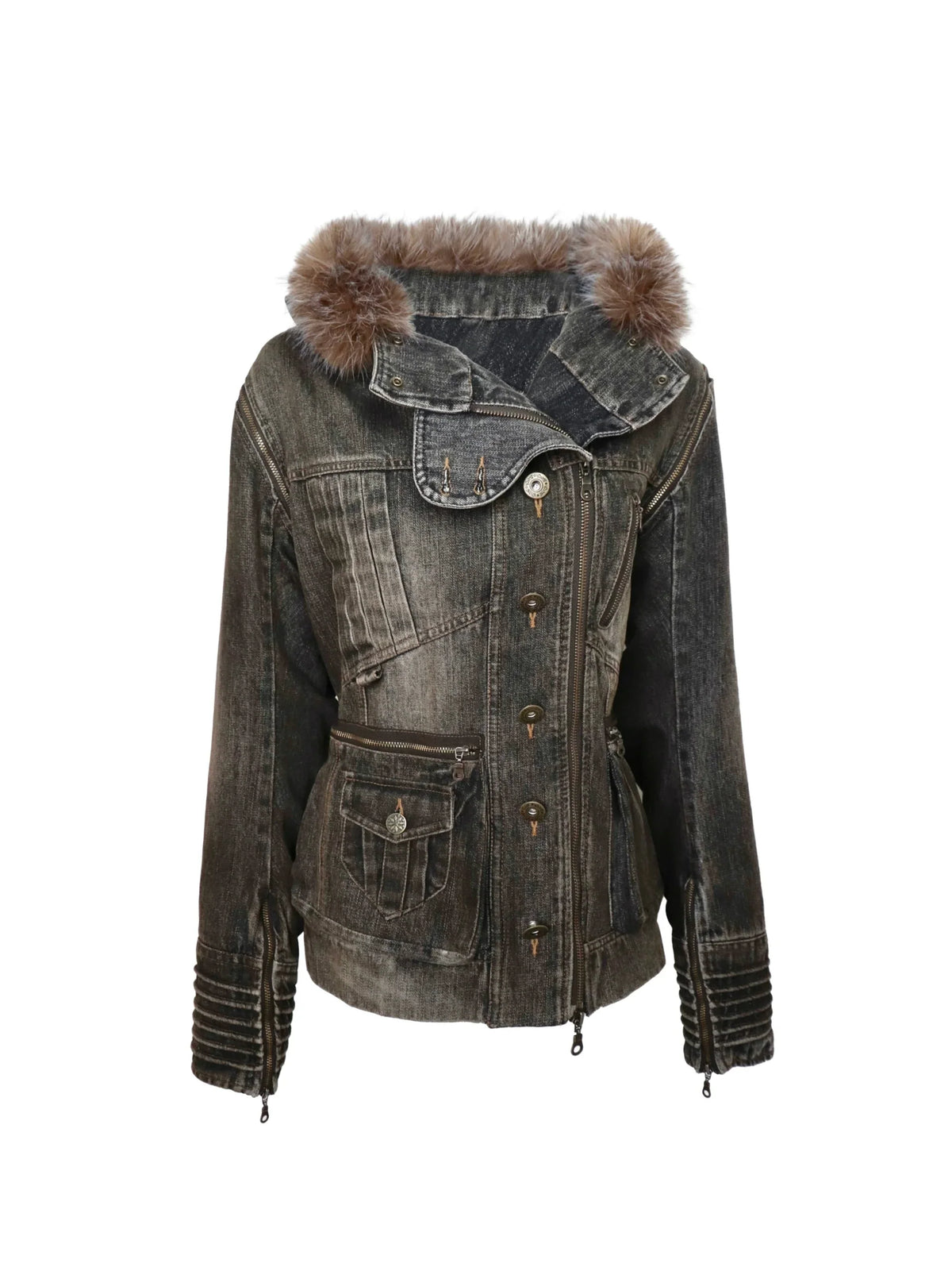 Padded Detachable Washed Denim Jacket