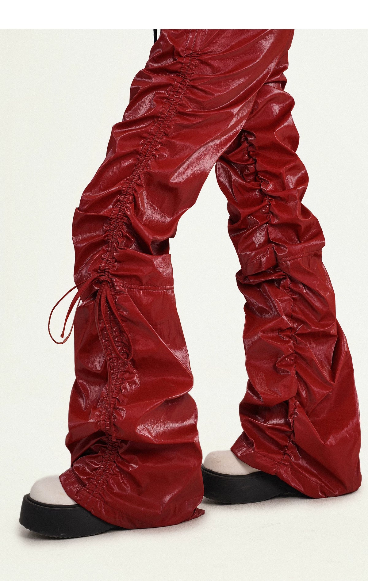 Tie Cord Pleats Double Waist Pants