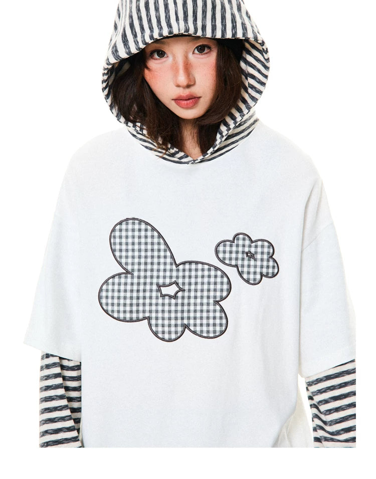 Flower Graphic Layered-Look Hoodie