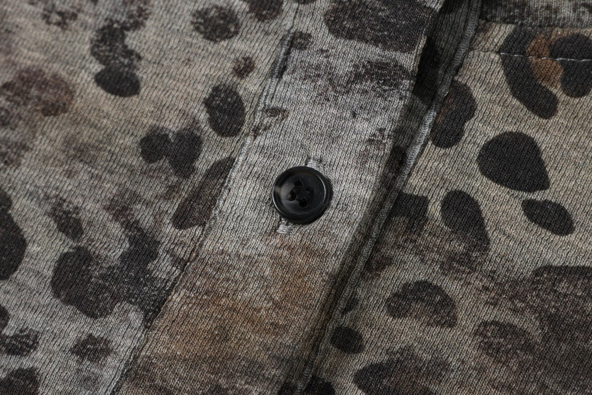 Leopard Letter Print Button Placket Short Sleeve T-Shirt