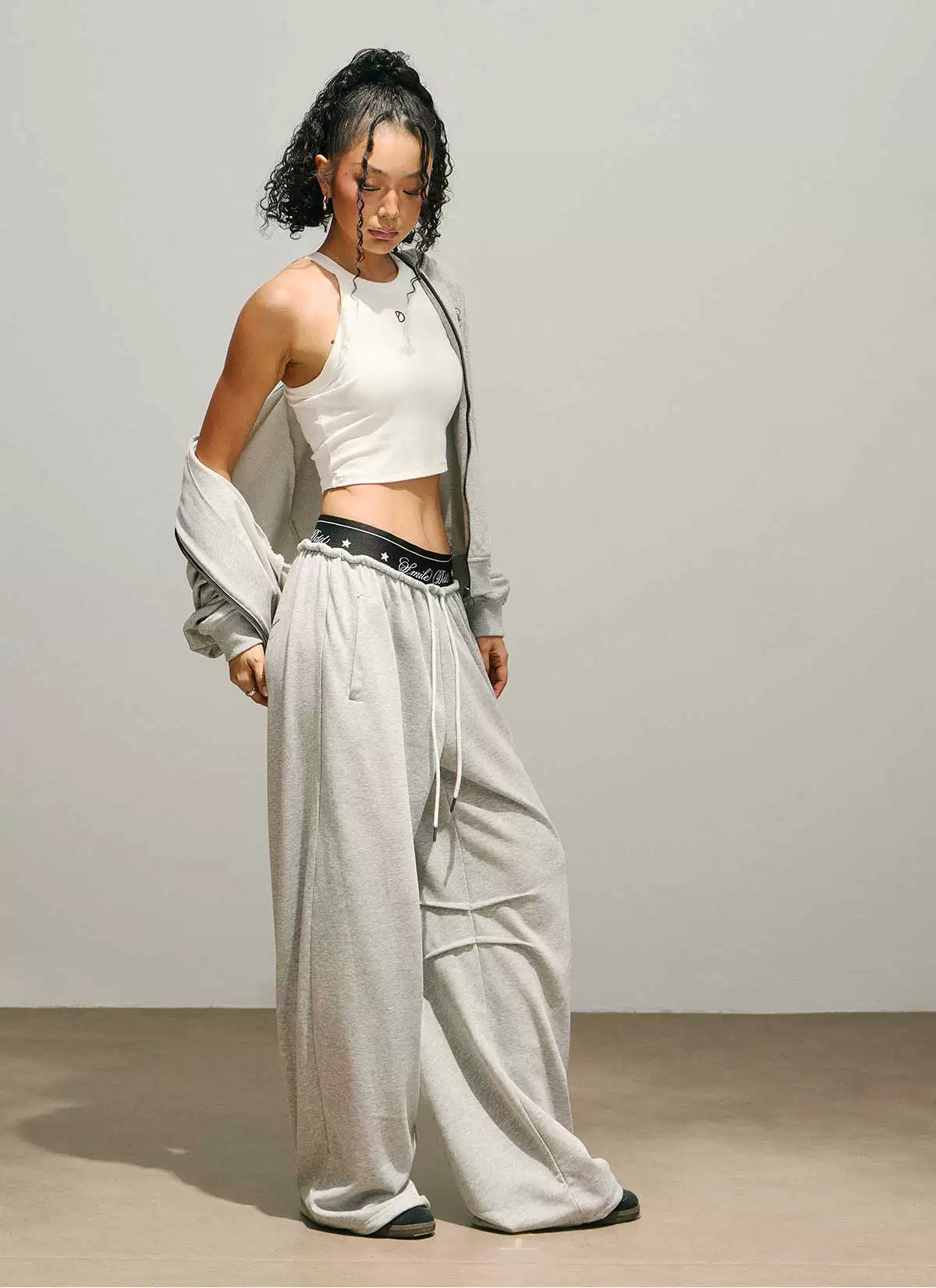Logo Print Cropped Hoodie & Logo Print Wide Leg Sweatpants Setup