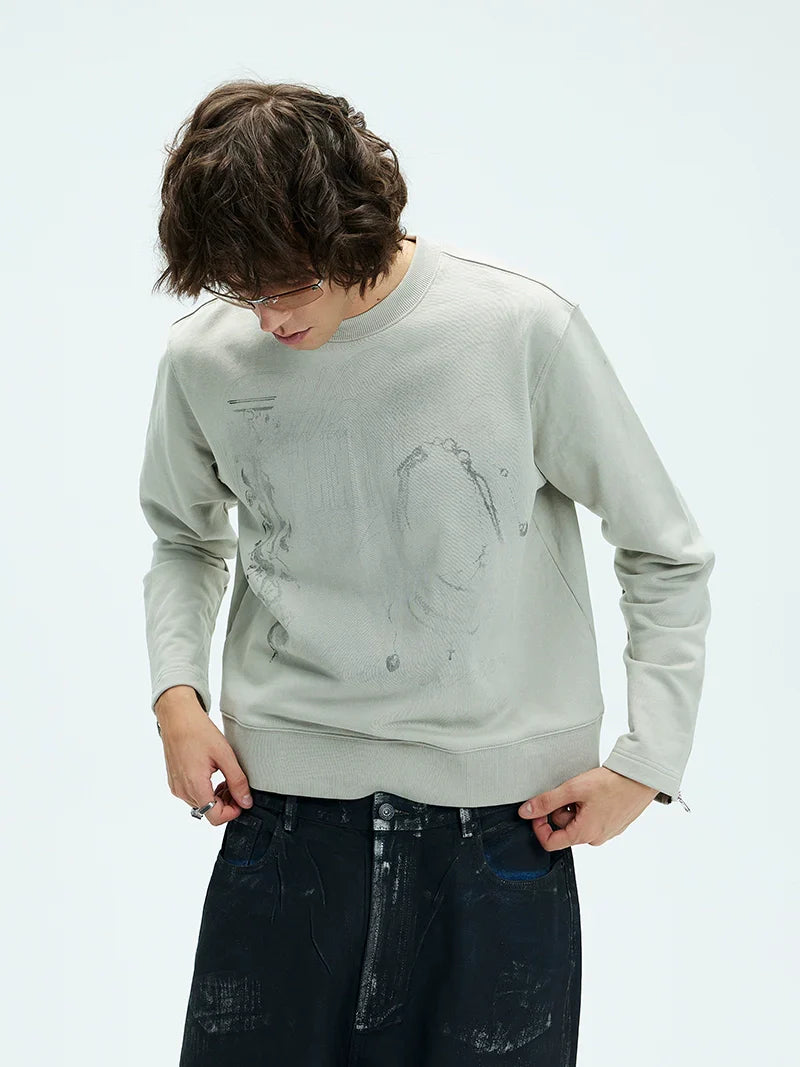 Graffiti Design Round Neck Pullover Sweatshirt