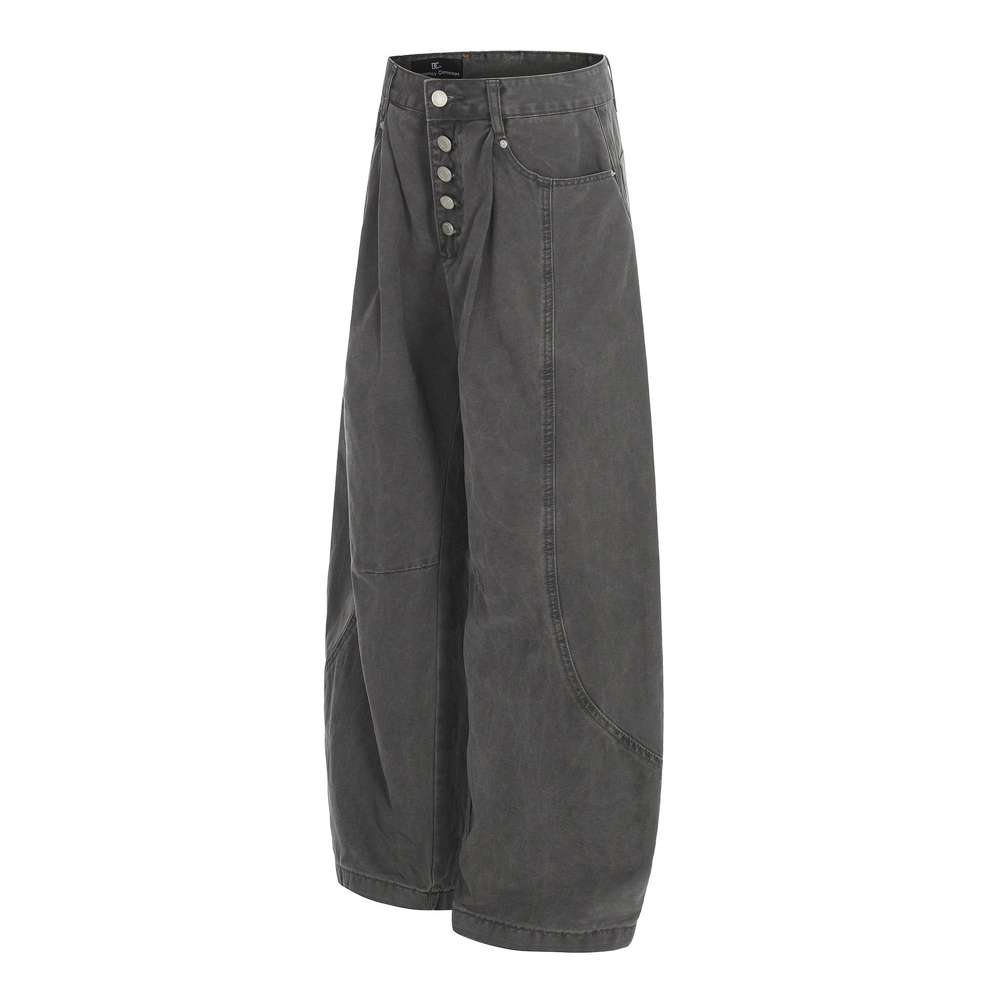 Washed Fade Curved Seam Wide Leg Denim Jeans