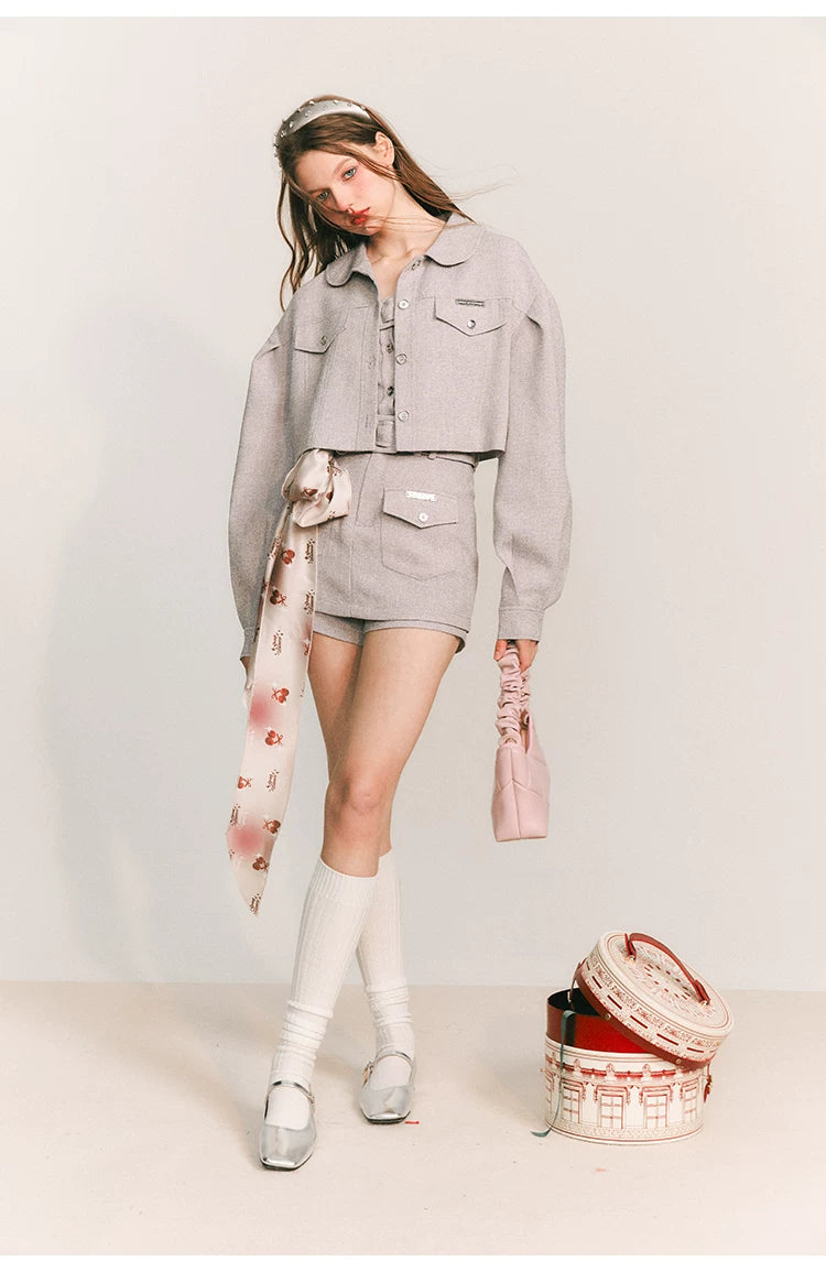 Cropped Jacket & Short Skirt Pants & Tubetop Setup