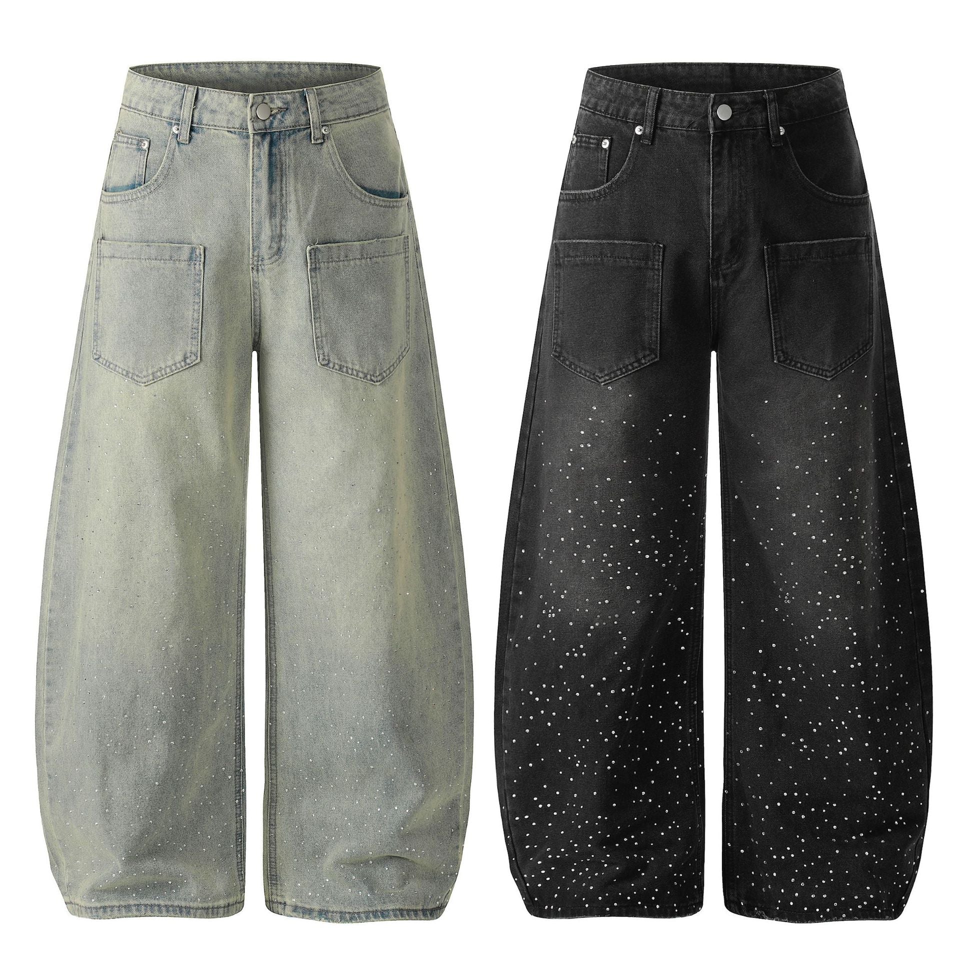 Washed Paint Pocket Wide Leg Denim Jeans