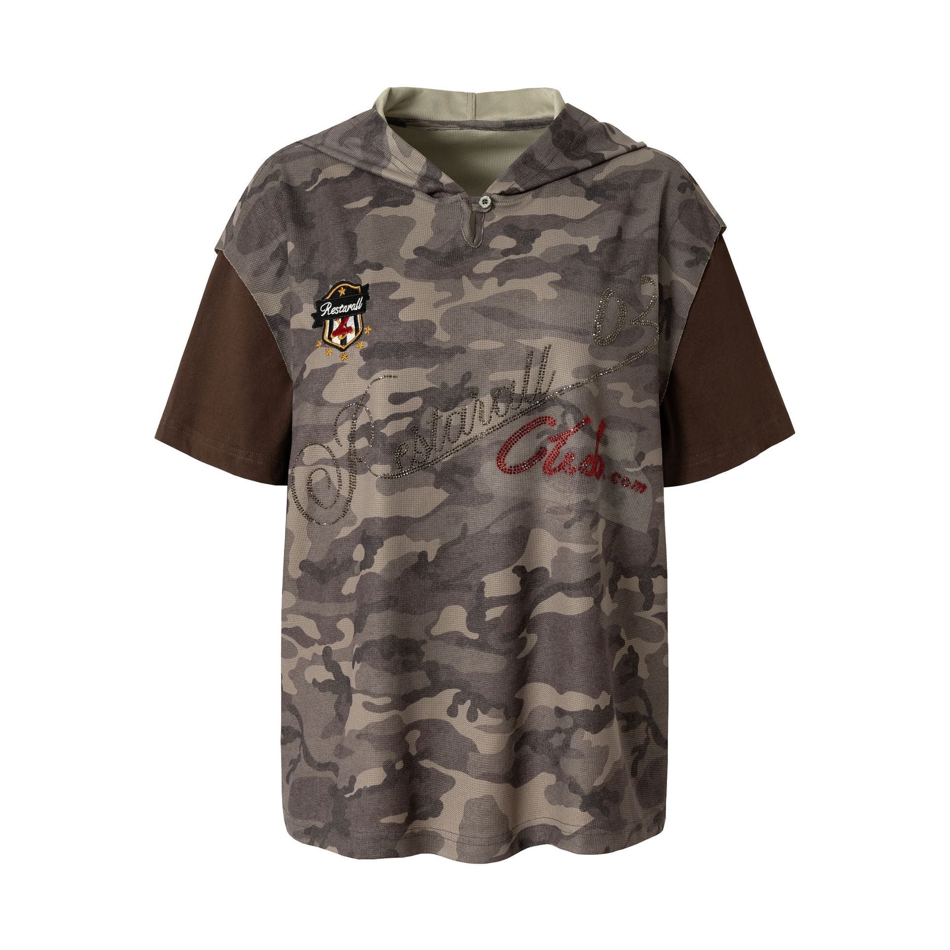 Camouflage Contrast Sleeve Embroidery Hoodie