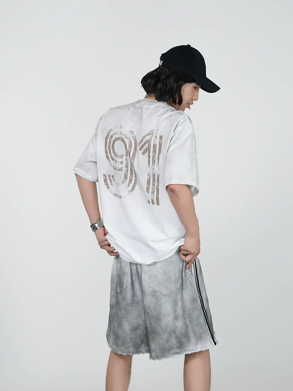 Washed Letter Design Short Sleeve T-Shirt & Heavyweight Short Set