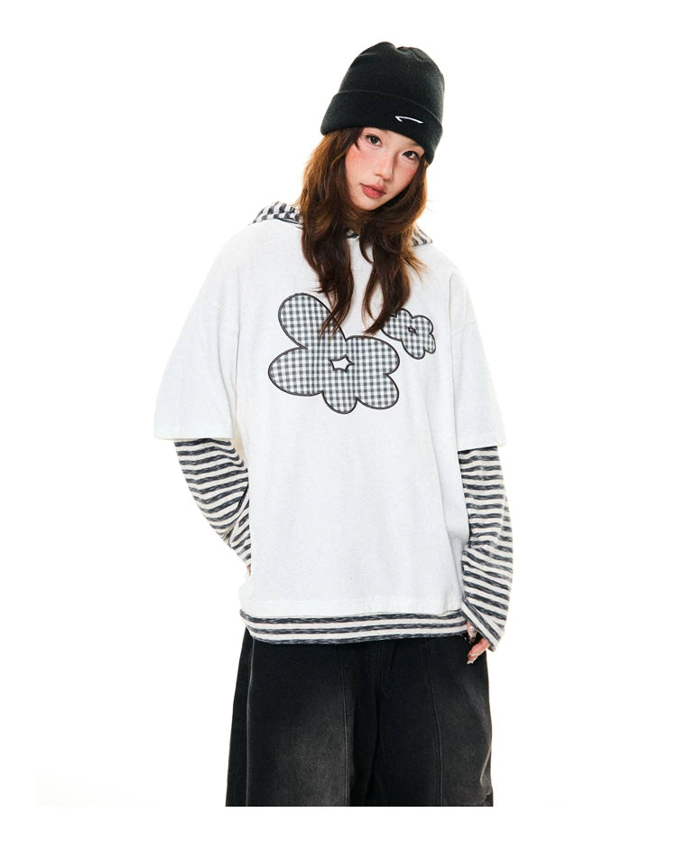 Flower Graphic Layered-Look Hoodie