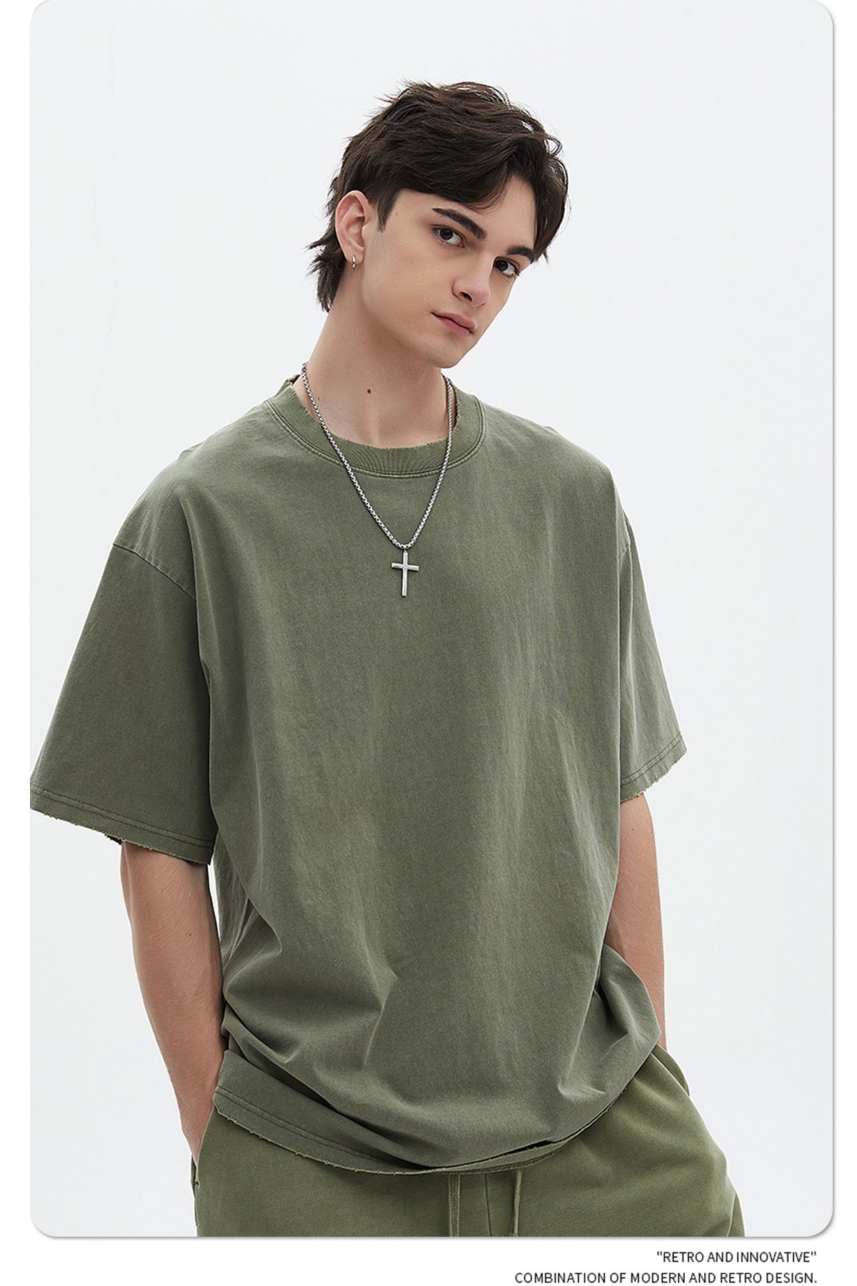 Washed Dyed Oversize Damage Short-sleeve T-shirt & Short Sweatpants Setup