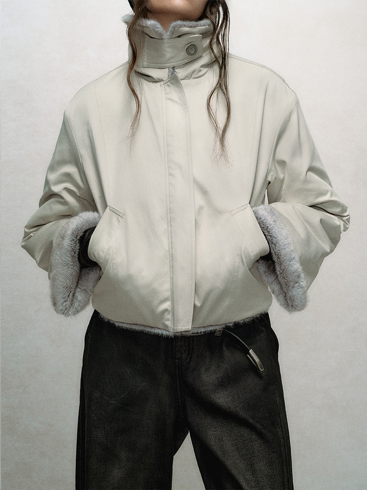 Reversible Short Fake Fur Zipper Jacket