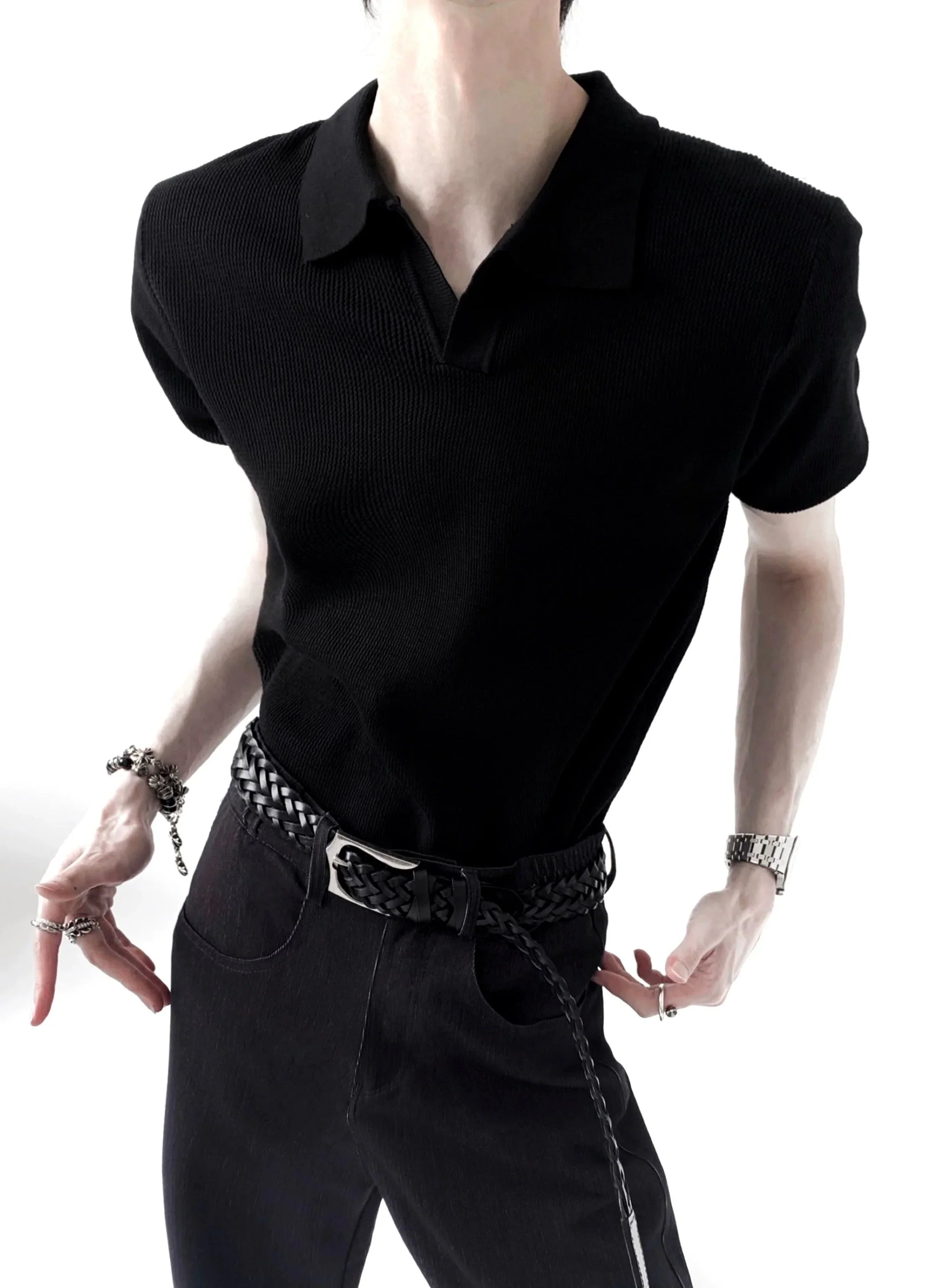 Polo in maglia a maniche corte con colletto semplice