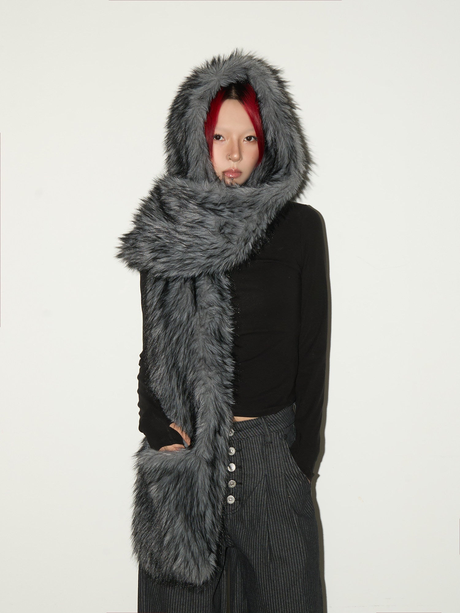 Fake Fur Pocket Design Scarf