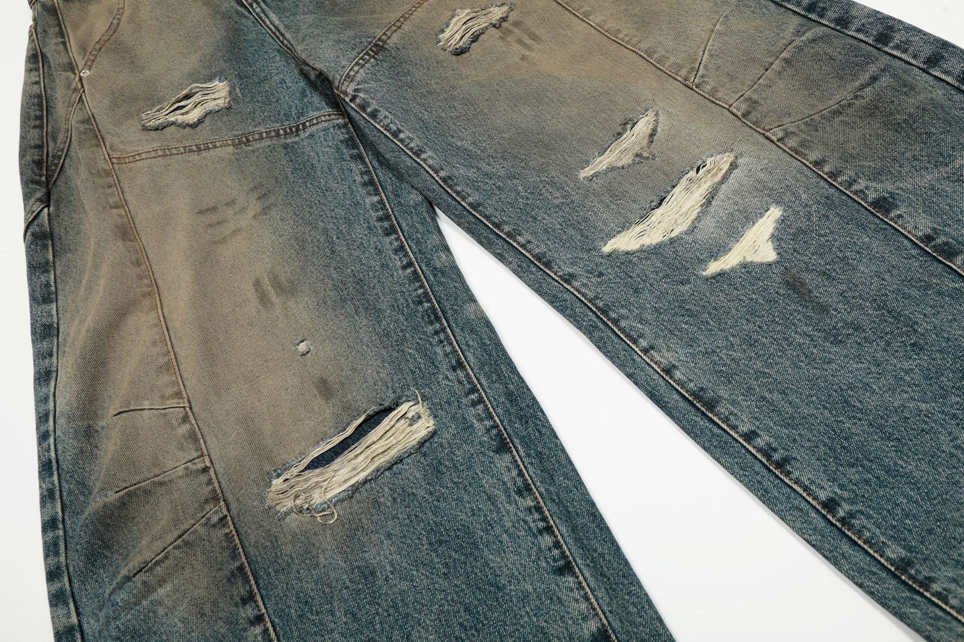 Washed Deconstruction Barrel Denim Jeans