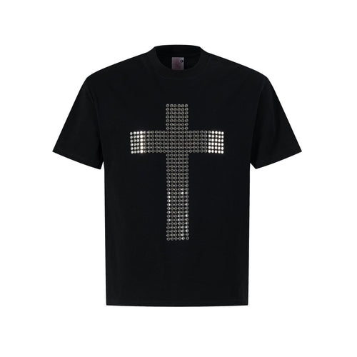 Camiseta de manga corta con parches de cruz - Negro / S