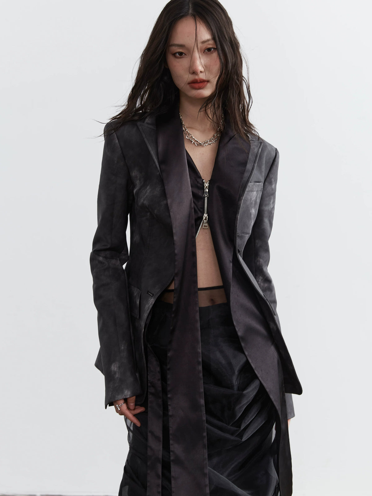 Smoked Ink Stained PU Leather Fake Layered Jacket