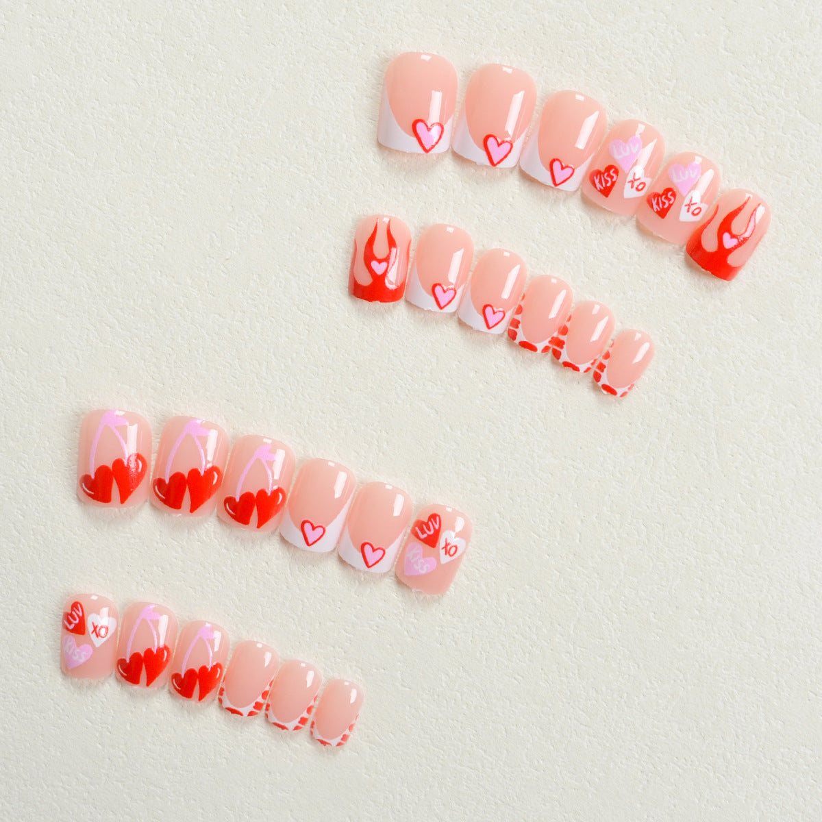 Europe and the United States wear nails Valentine's Day series white edge French cute cartoon heart red flame fake nail pieces