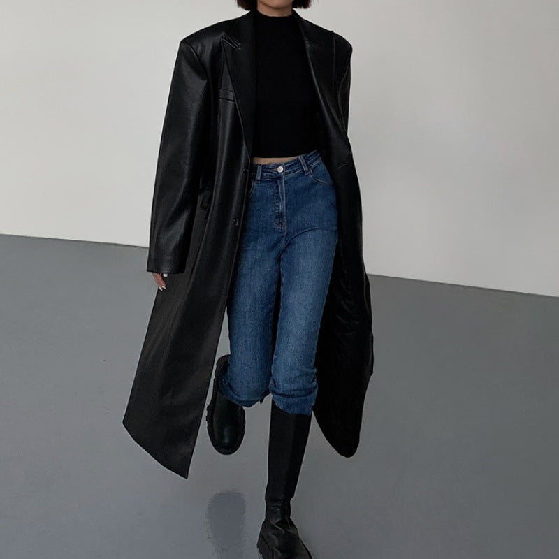 Chic High-Quality Black Leather  Coat