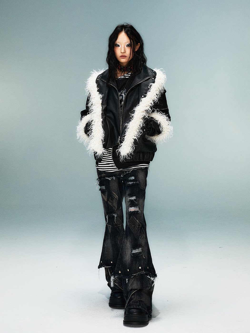 Fake Layered Washed Thickened PU Leather Padded Short Jacket
