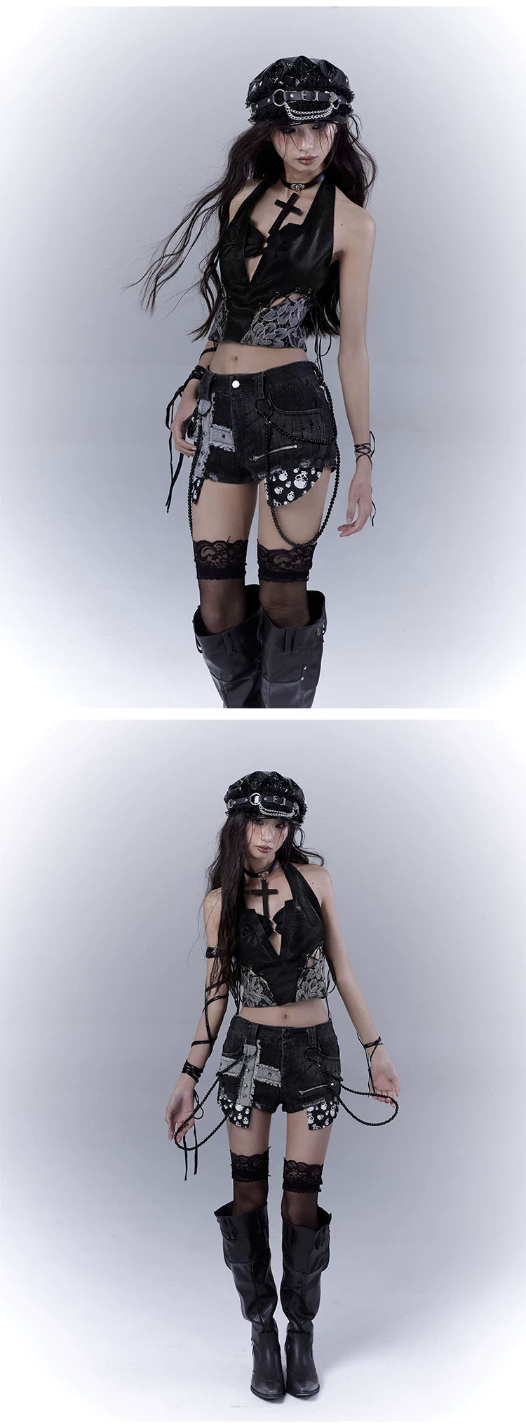 Design Rivet Print Low Waist Denim Short Pants