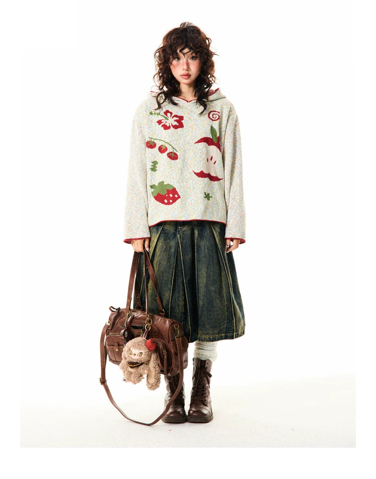 Fruit Pattern Knit Oversize Hoodie