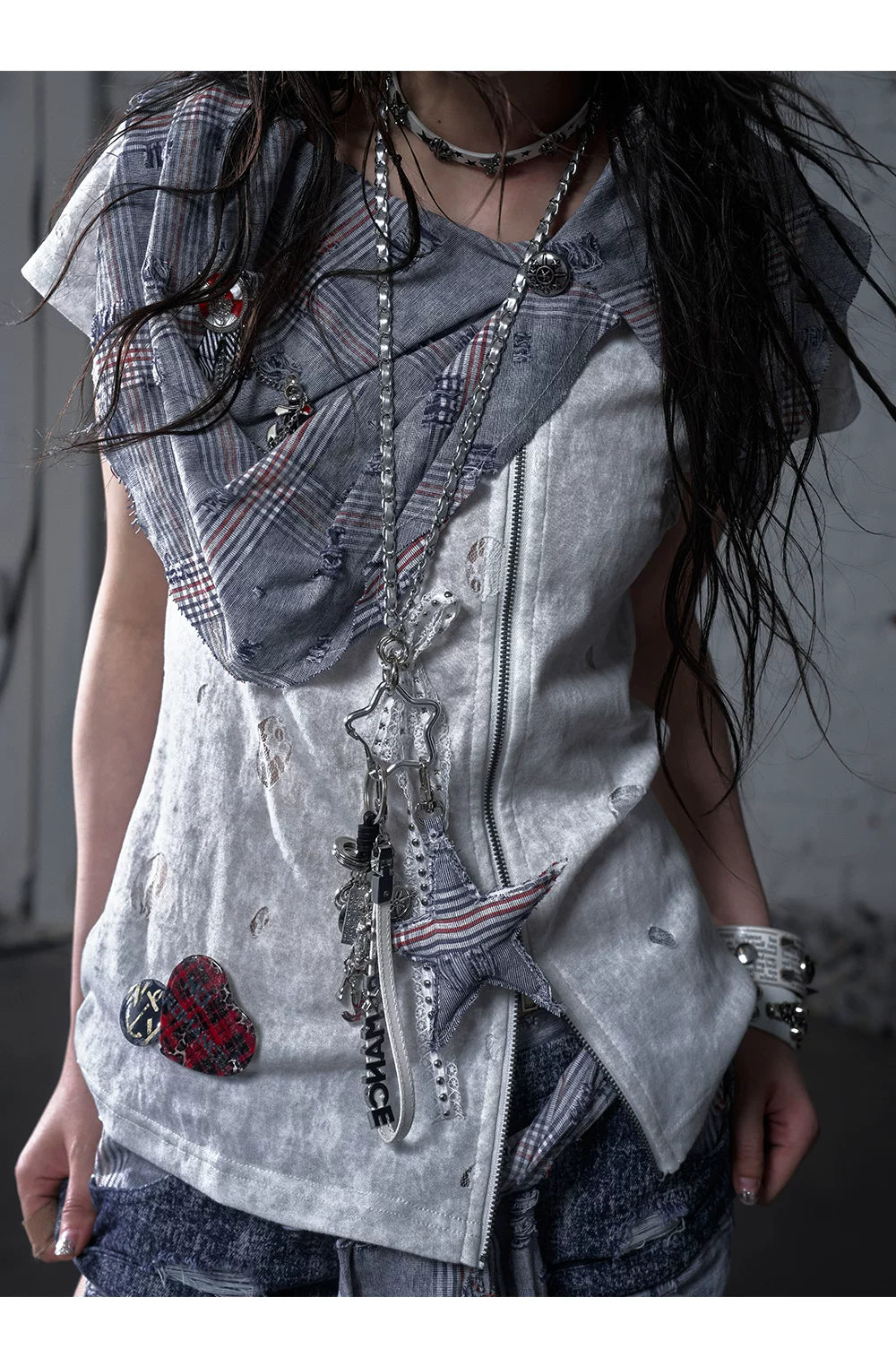 Rhinestone Star Lace Multi-Use Chain Necklace