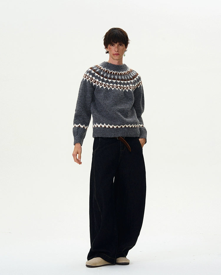 Suéter vintage de cuello redondo en jacquard
