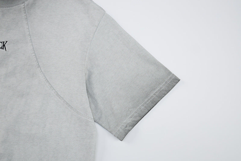 Washed Embroidery Raglan Short Sleeve T-Shirt