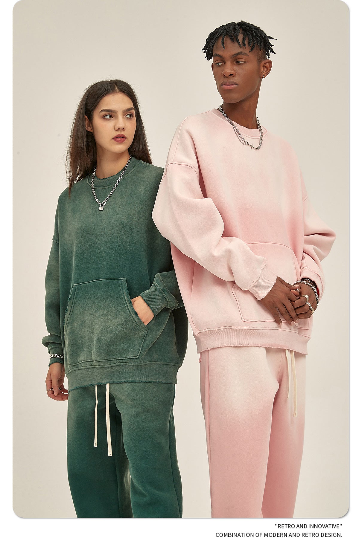 Fleece Lining Spray-dye Damage Oversize Sweatshirt