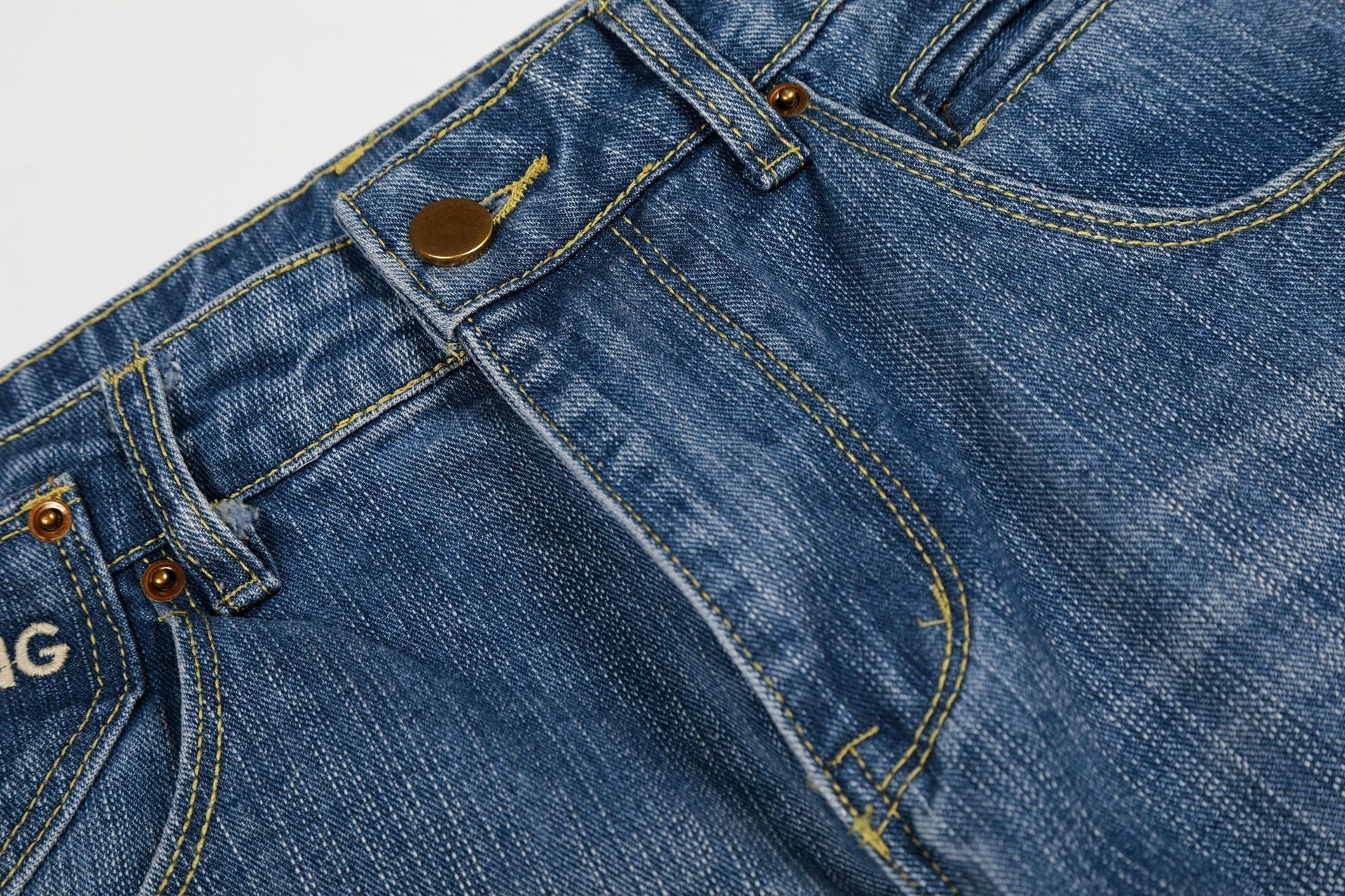 Washed Logo Embroidery Wide Leg Denim Jeans