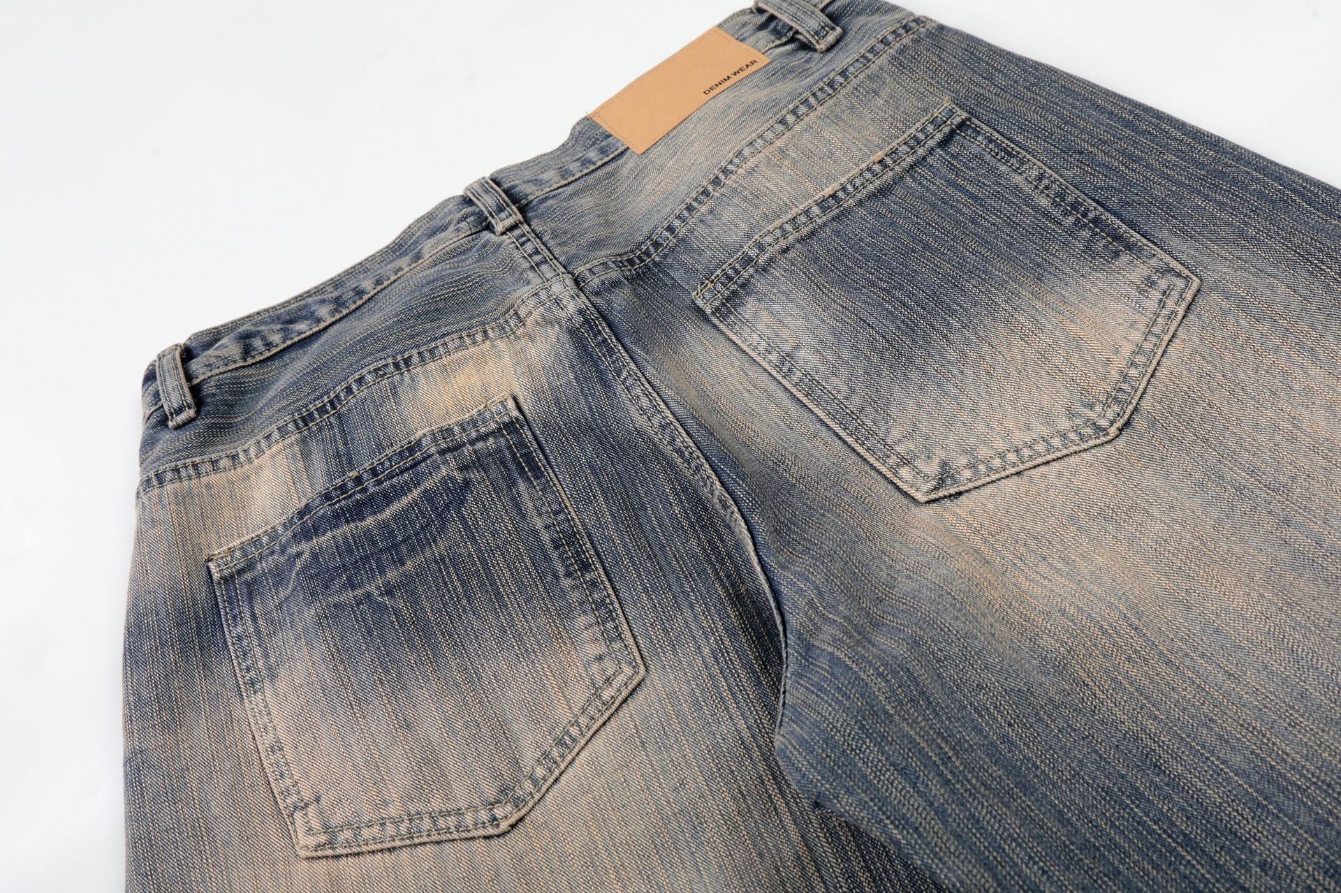 Washed Whisker Wide Leg Denim Jeans
