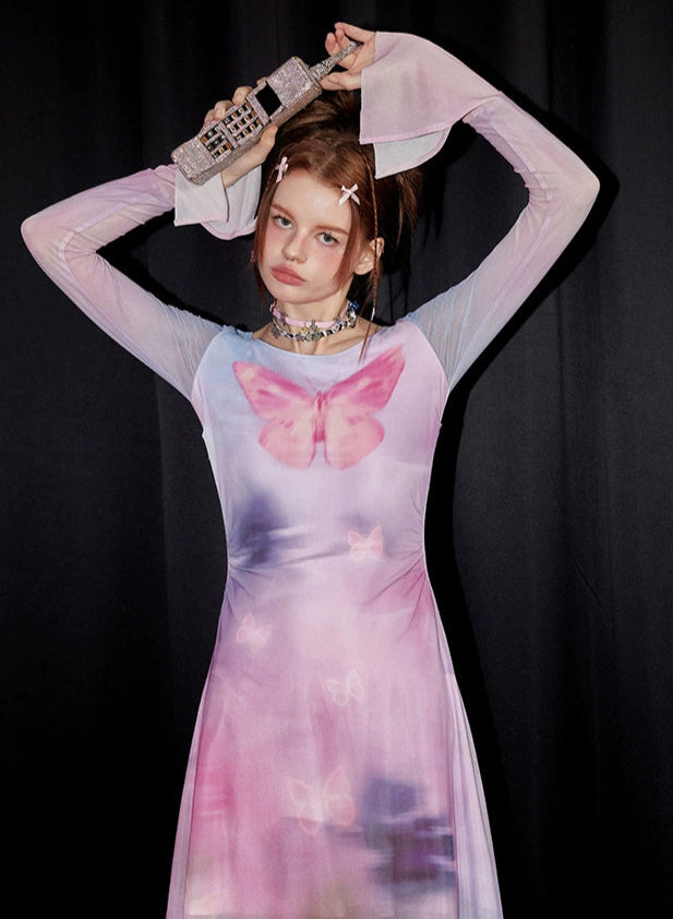 Ethereal Butterfly Fairycore Mesh Dress – Y2K Aesthetic Dream
