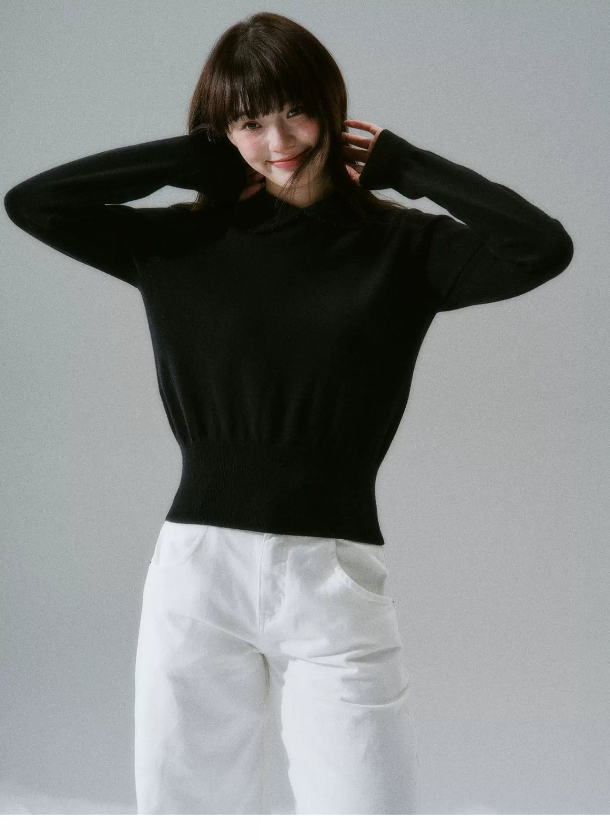 Handmade Crochet Crew Neck Slimming Polo Knit Sweater