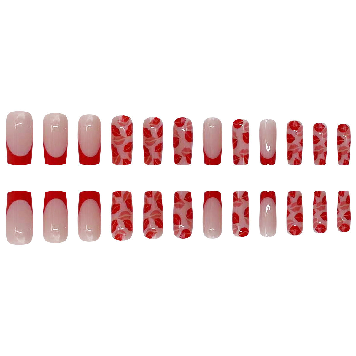 Valentine's Day mid-length, mid-rectangular red French Agni lip print design, simple and romantic, wearing nail and nail patches