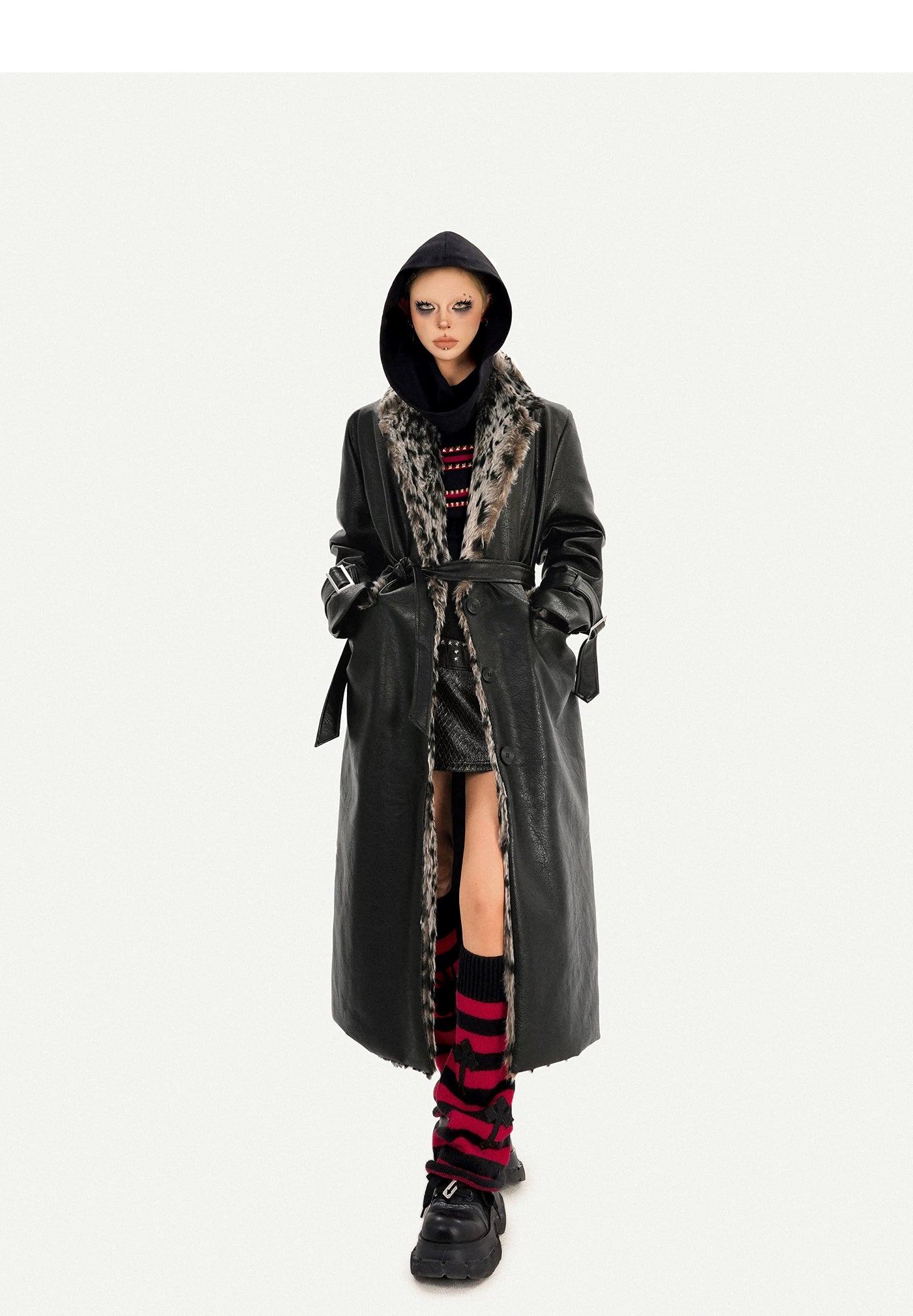 Leopard Print Fake Fur Collar Oversize Coat
