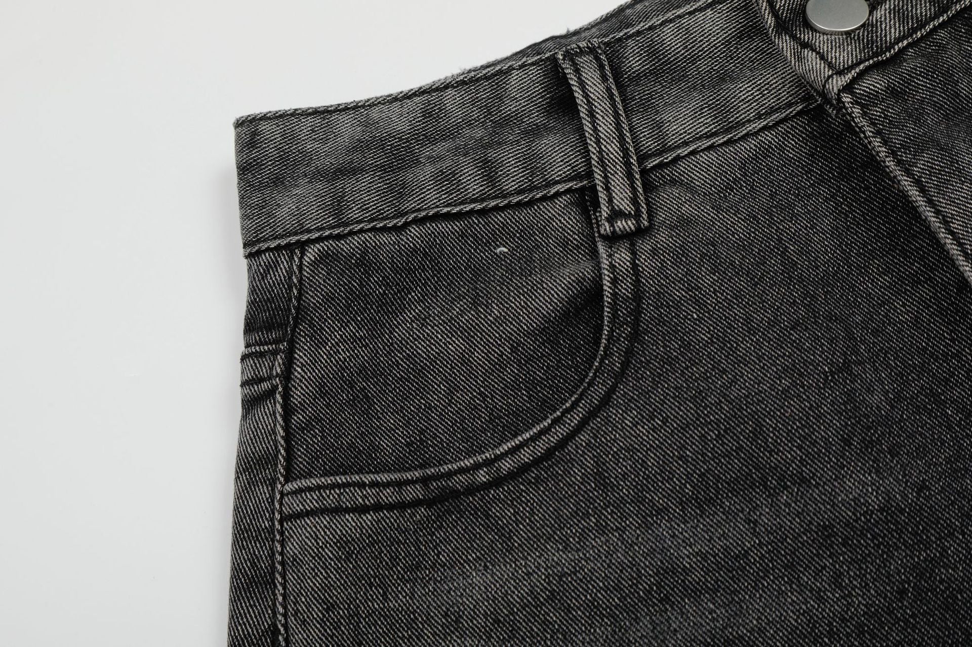 Star Patch Embroidery Curved Denim Jort