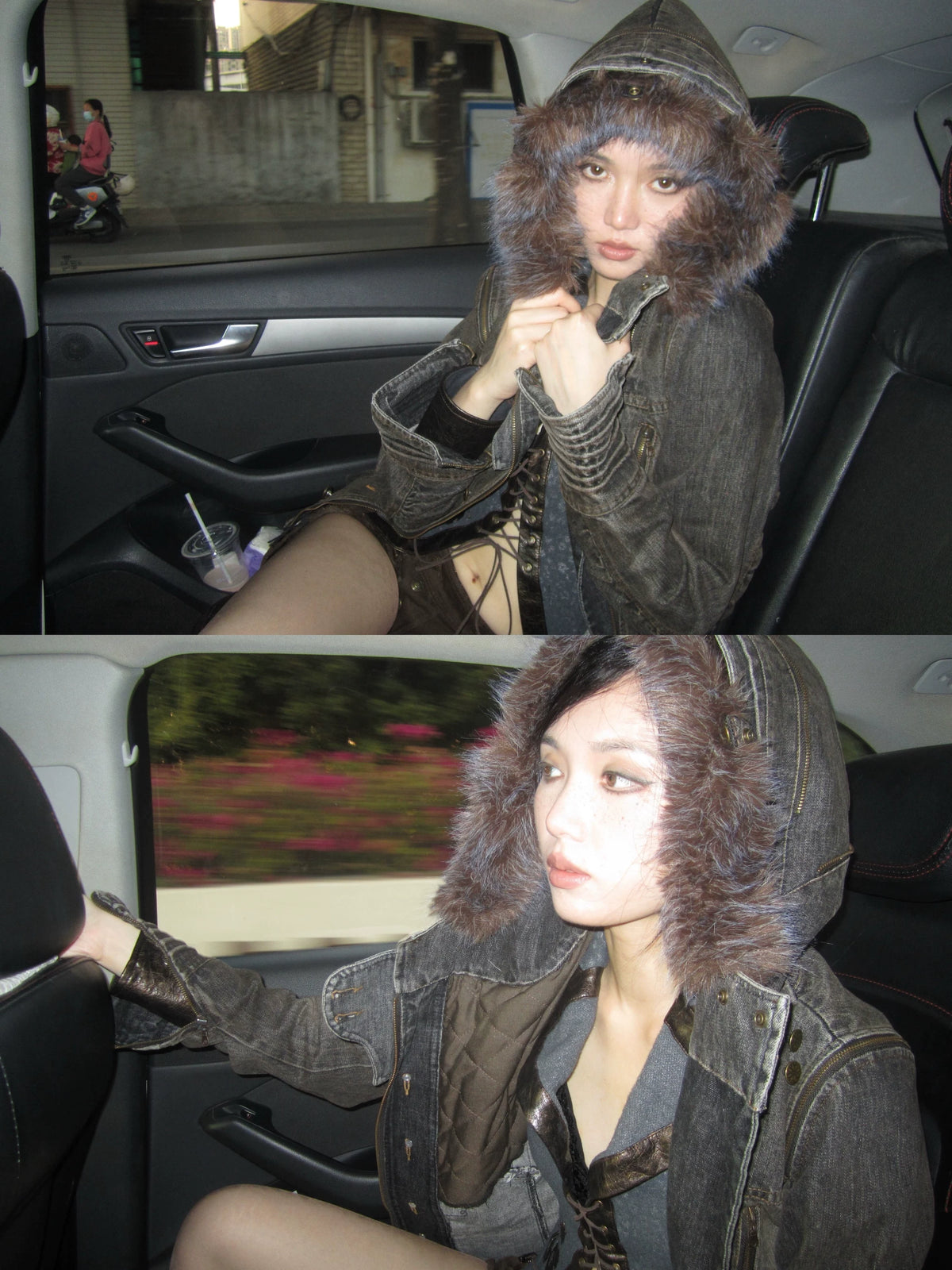 Padded Detachable Washed Denim Jacket