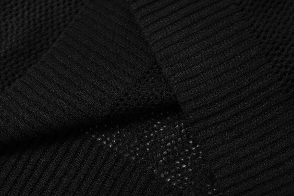 Openwork Short Sleeve Knit Polo Shirt