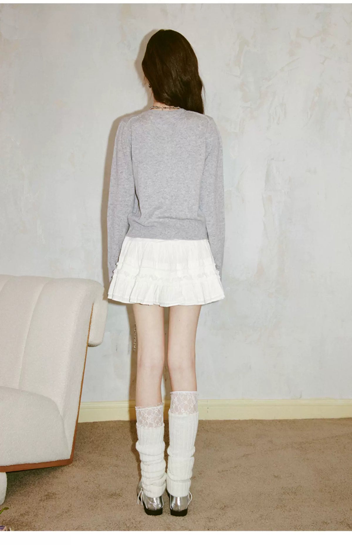 High Waist Jacquard Lace Fluffy Short Skirt