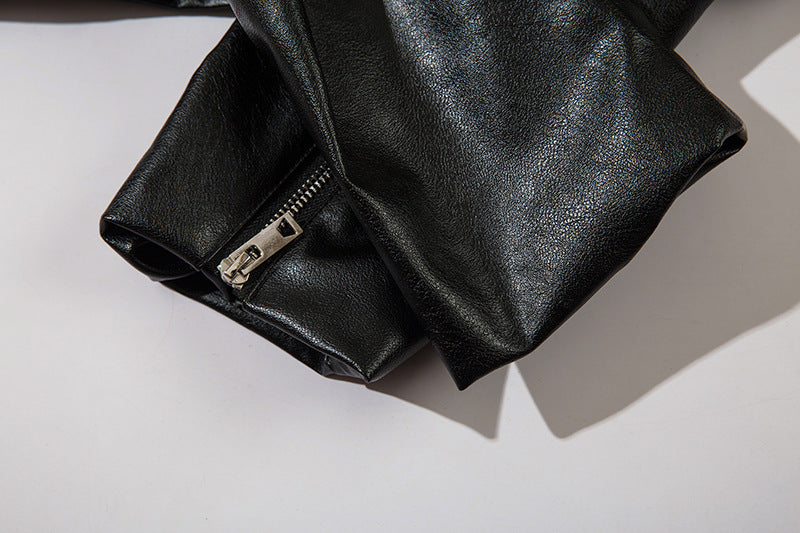 Cropped Loose Leather Jacket