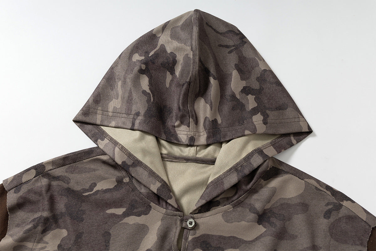 Camouflage Contrast Sleeve Embroidery Hoodie