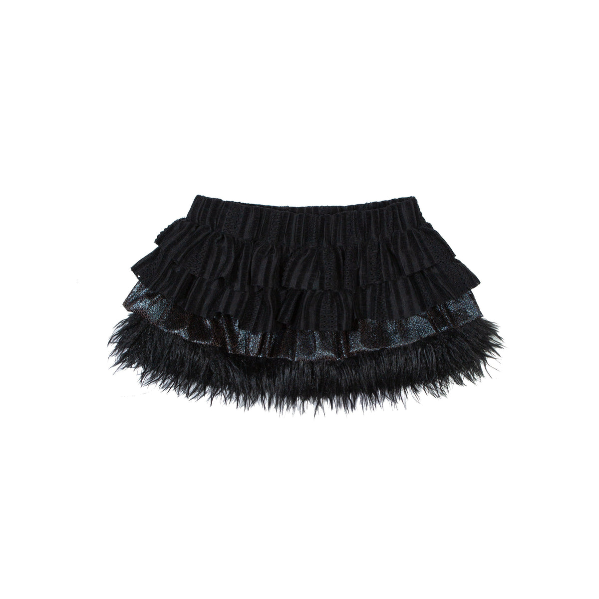 Multi-Layered Patchwork Fake Fur Cake Skirt