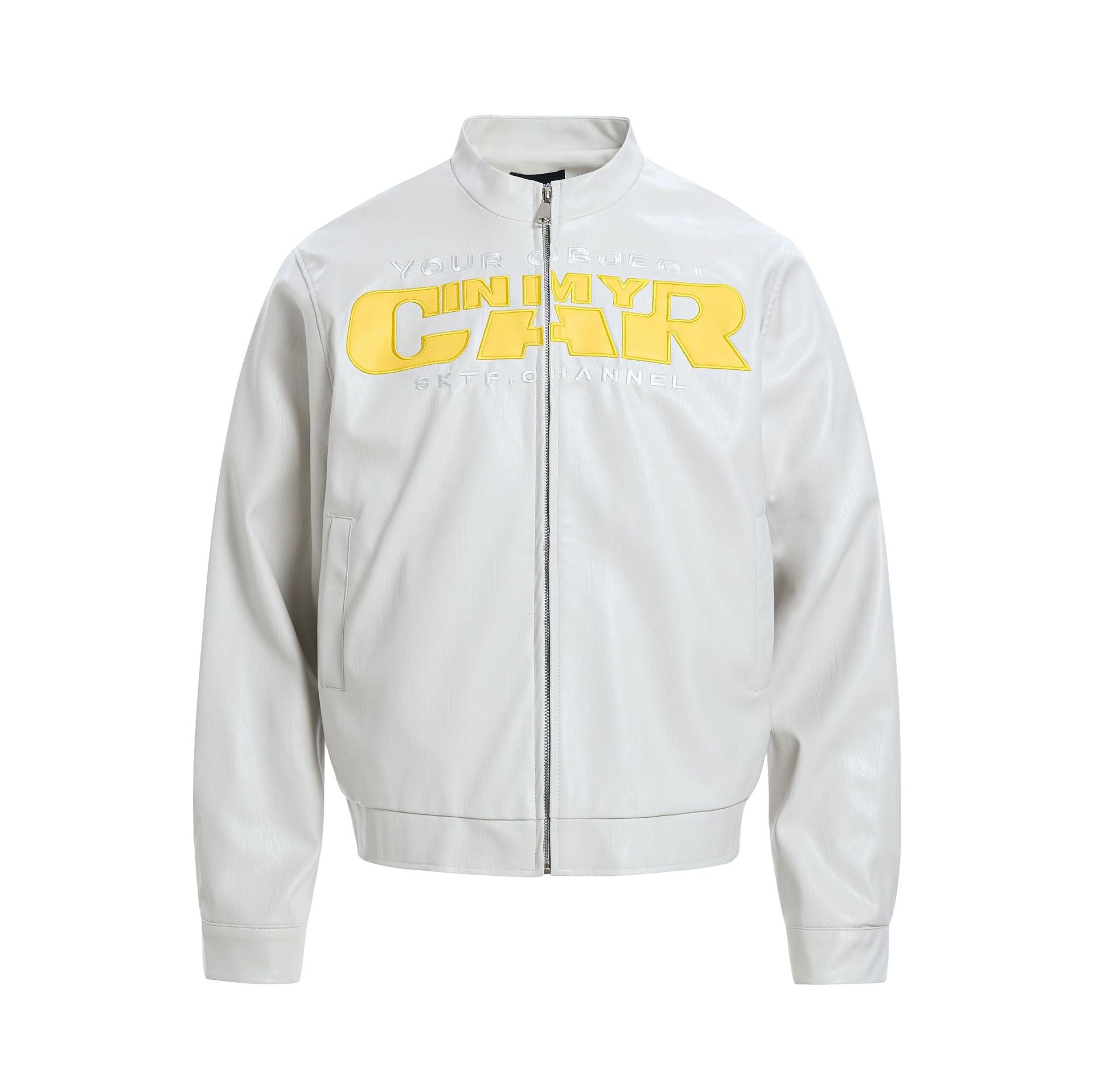 Deconstruction Letter Patch PU Leather Jacket