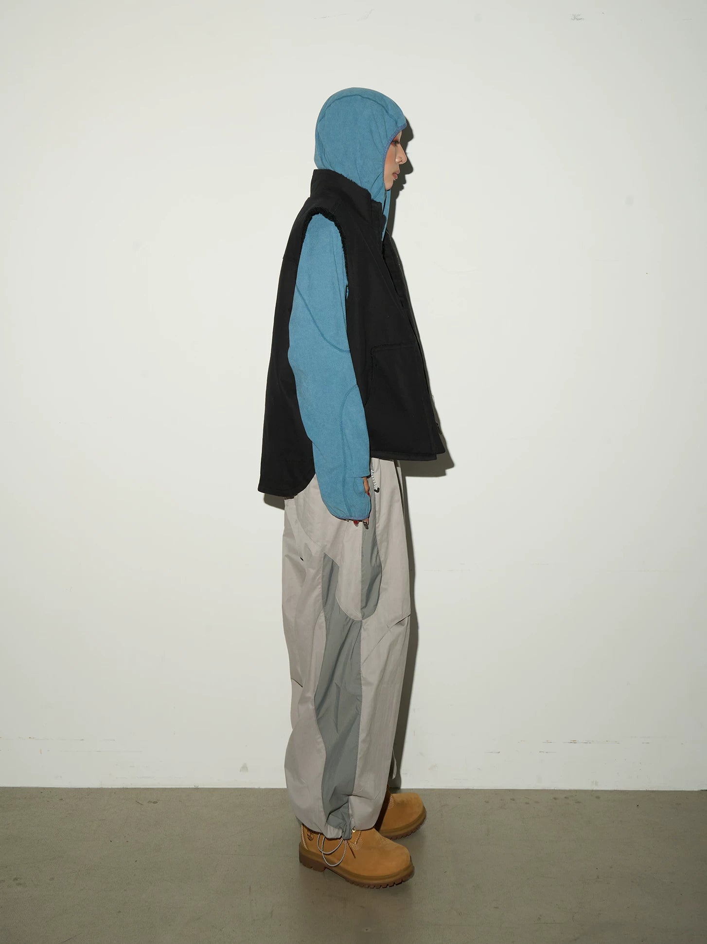 Oversize Nylon Hooded Jacket & Panel Wide Leg Pants Setup