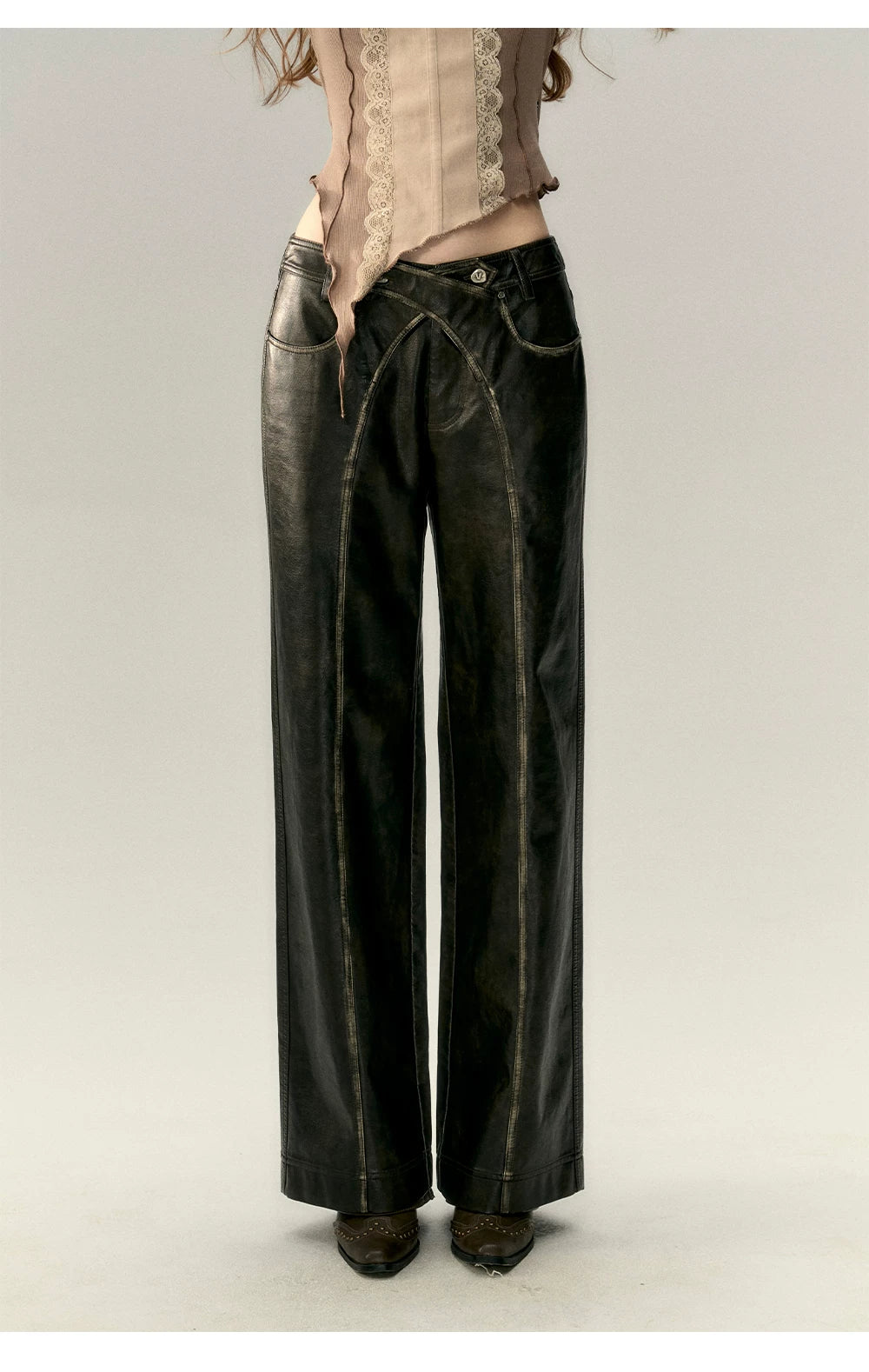 PU Leather Straight Leg Pants